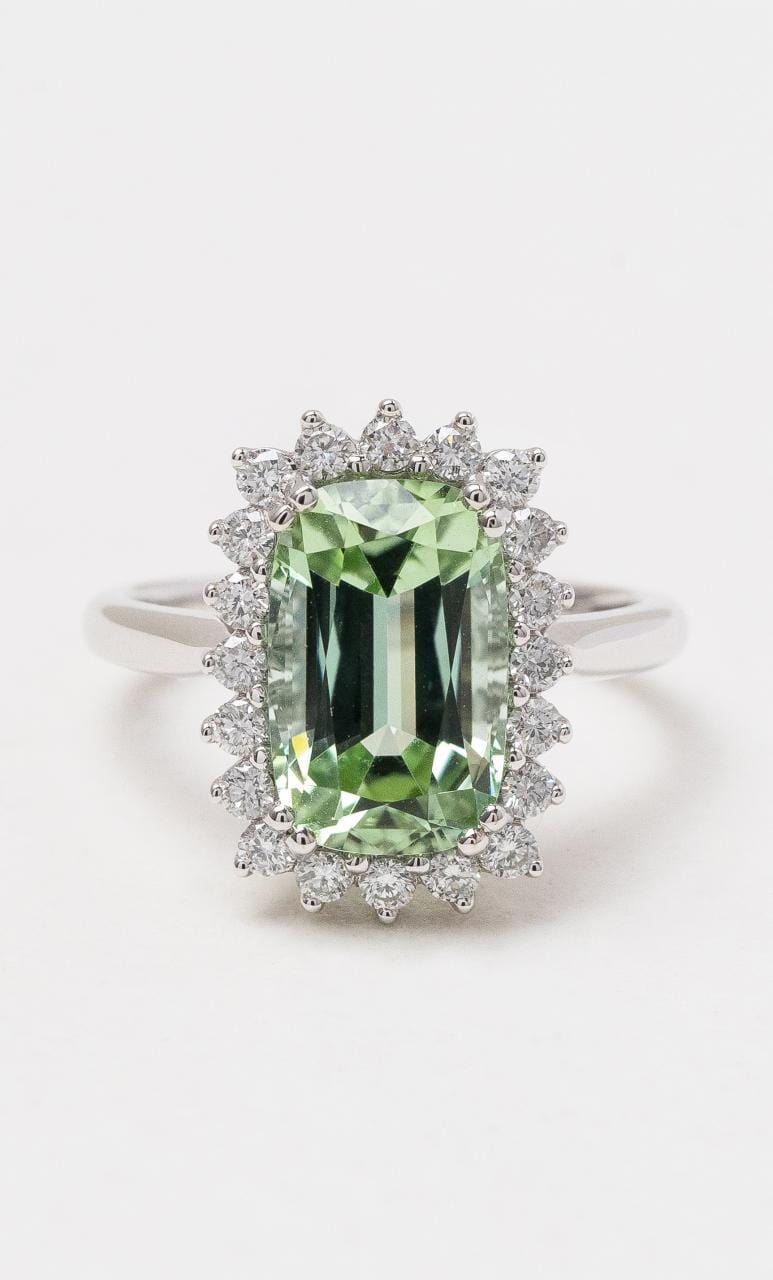 18K WG Green Tourmaline Diamond Cluster Dress Ring