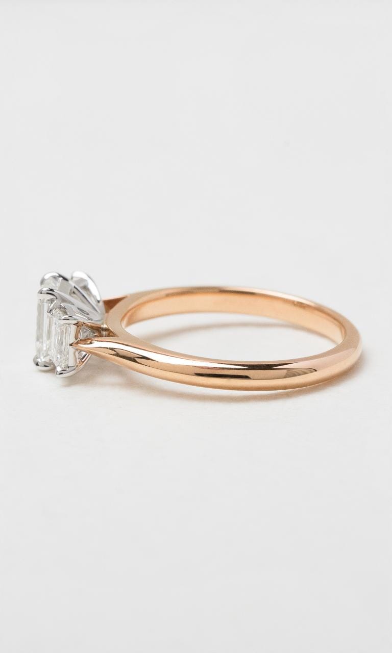 2024 © Hogans Family Jewellers 18K RWG Emerald Cut Trilogy Diamond Ring