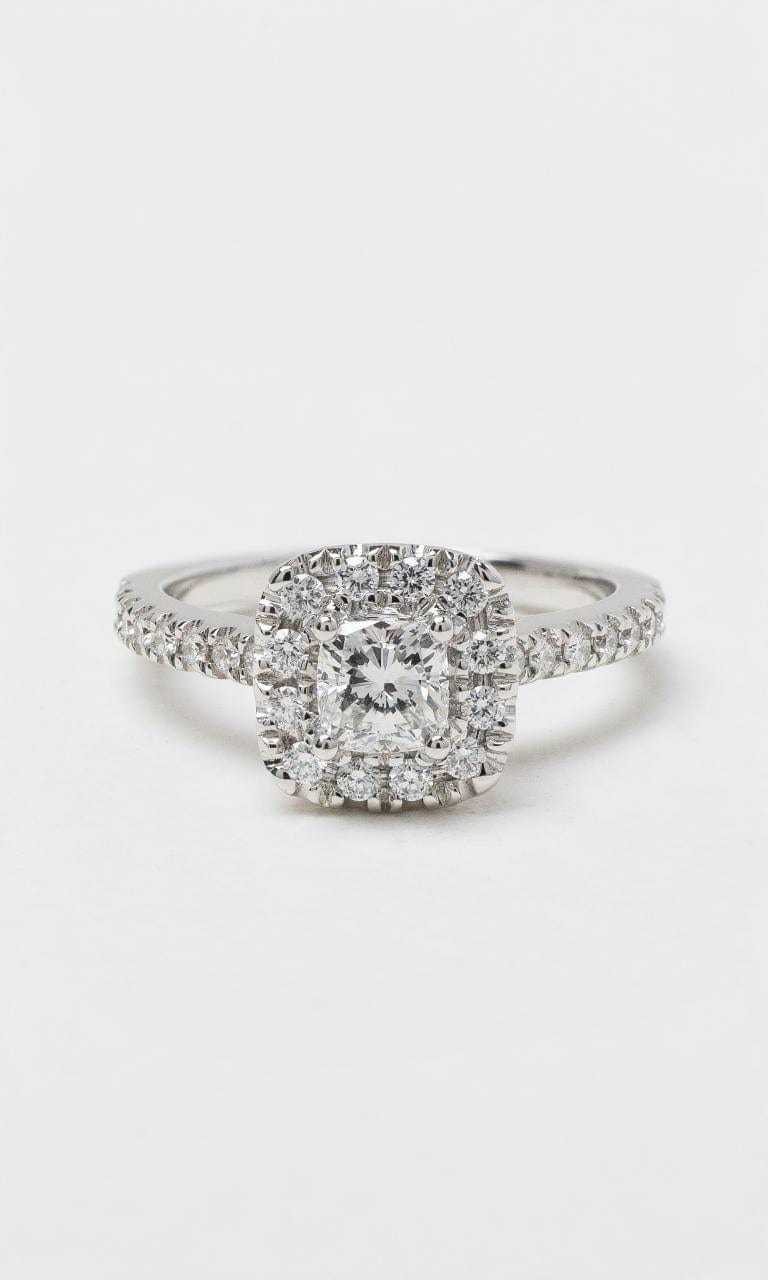 2024 © Hogans Family Jewellers 18K WG Cushion Cut Diamond Halo Ring