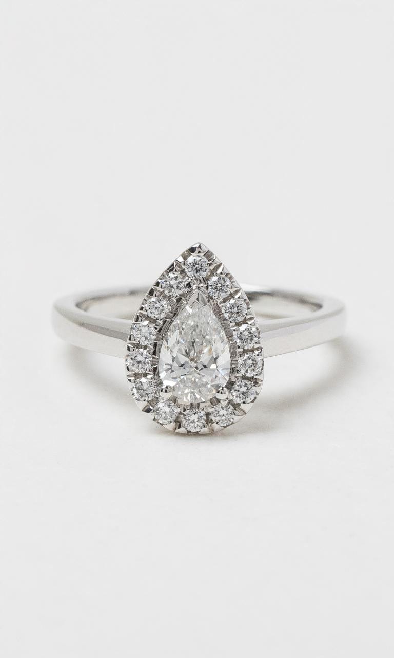 2024 © Hogans Family Jewellers 18K WG Pear Cut Diamond Halo Ring