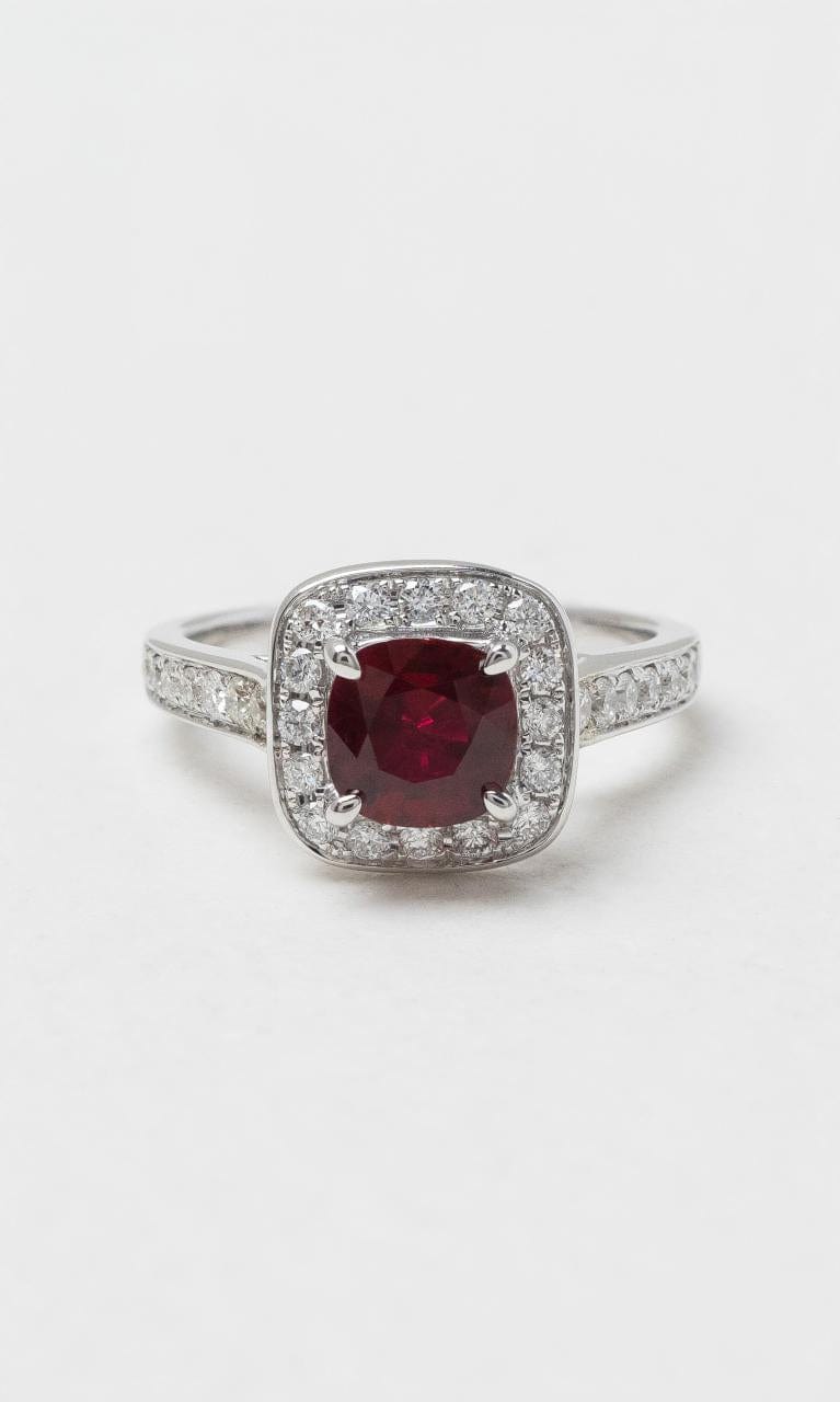 2024 © Hogans Family Jewellers 18K WG Ruby & Diamond Halo Style Ring