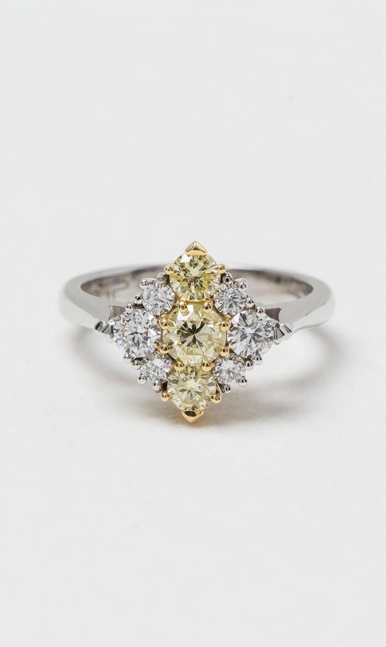 2024 © Hogans Family Jewellers 18K WYG Vintage Yellow & White Diamond Cluster Ring