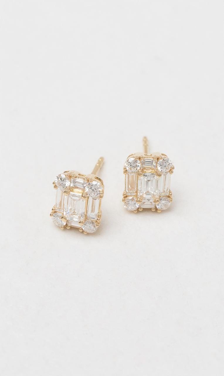 2024 © Hogans Family Jewellers 18K YG 1.34ct TDW Emerald Cut Halo Stud Earrings