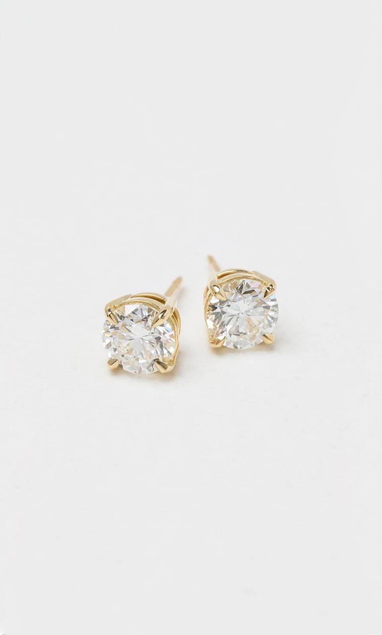 2024 © Hogans Family Jewellers 18K YG 2.00ct TDW Round Brilliant Diamond Solitaire Stud Earrings