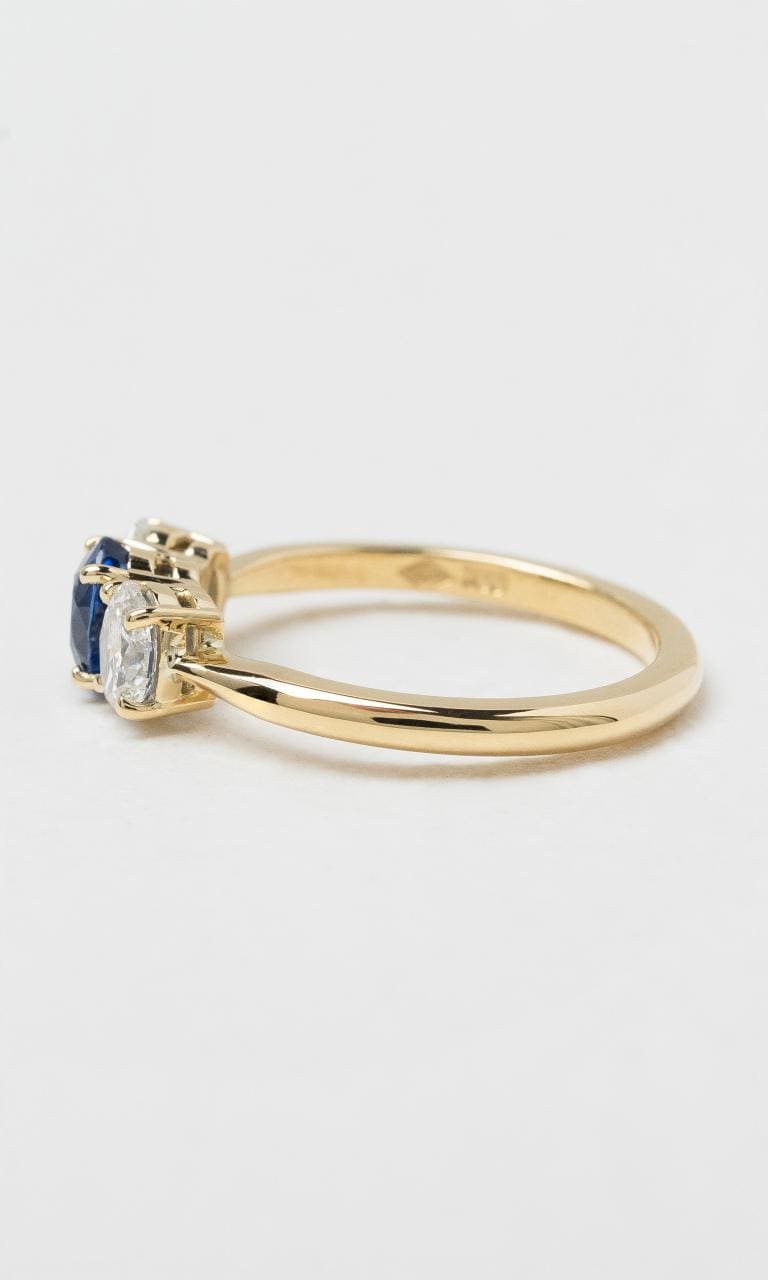 2024 © Hogans Family Jewellers 18K YG Oval Ceylon Sapphire & Diamond Trilogy Ring