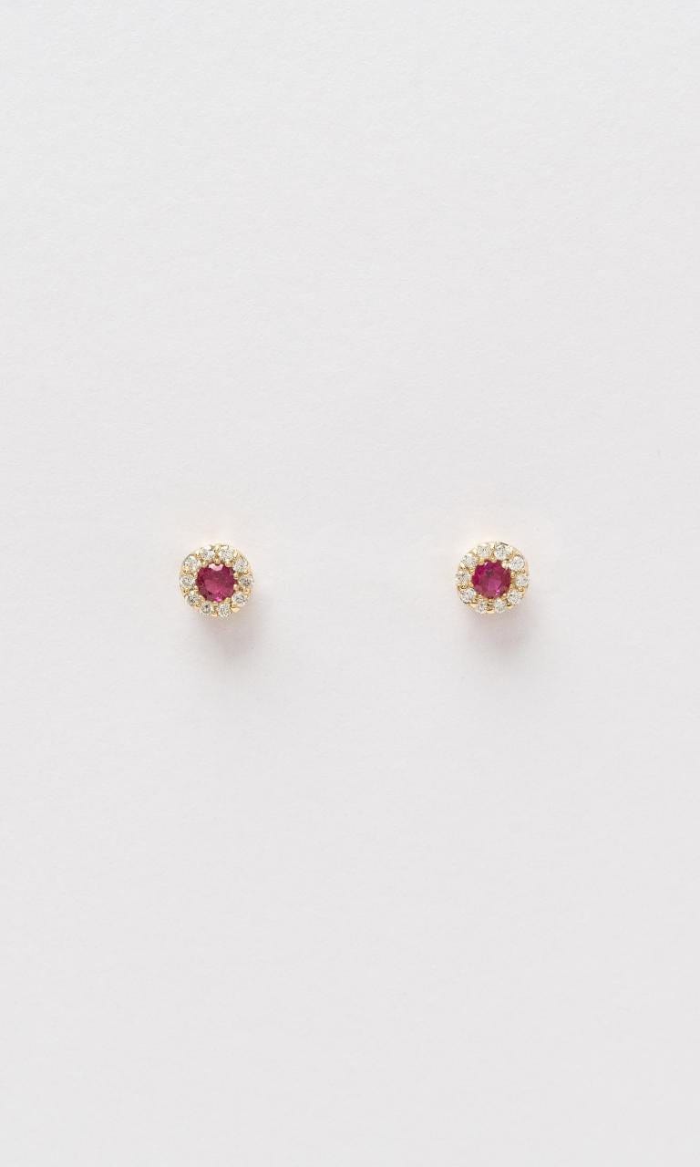 2024 © Hogans Family Jewellers 18K YG Round Brilliant Ruby & Diamond Cluster Stud Earrings