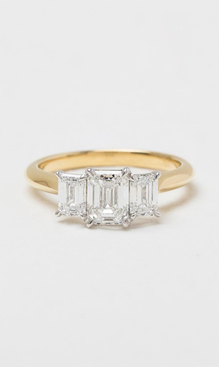2024 © Hogans Family Jewellers 18K YWG Emerald Cut Diamond Trilogy Ring