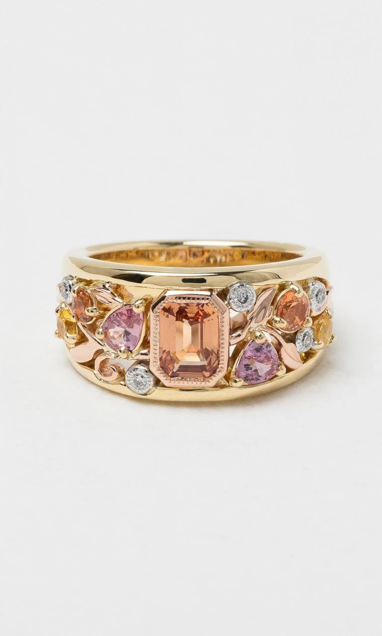 2024 © Hogans Family Jewellers 18K YWG Emerald Cut Multi-Coloured Sapphire Dress Ring