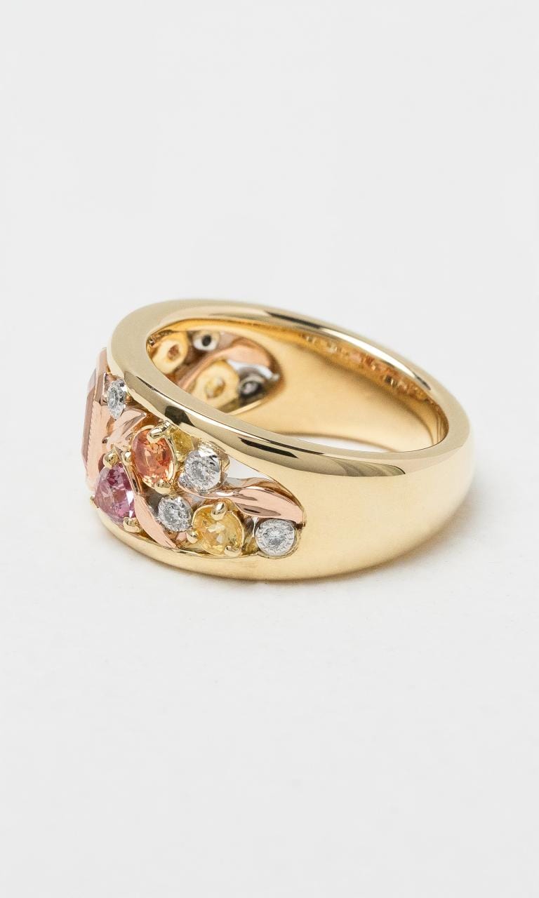 2024 © Hogans Family Jewellers 18K YWG Emerald Cut Multi-Coloured Sapphire Dress Ring