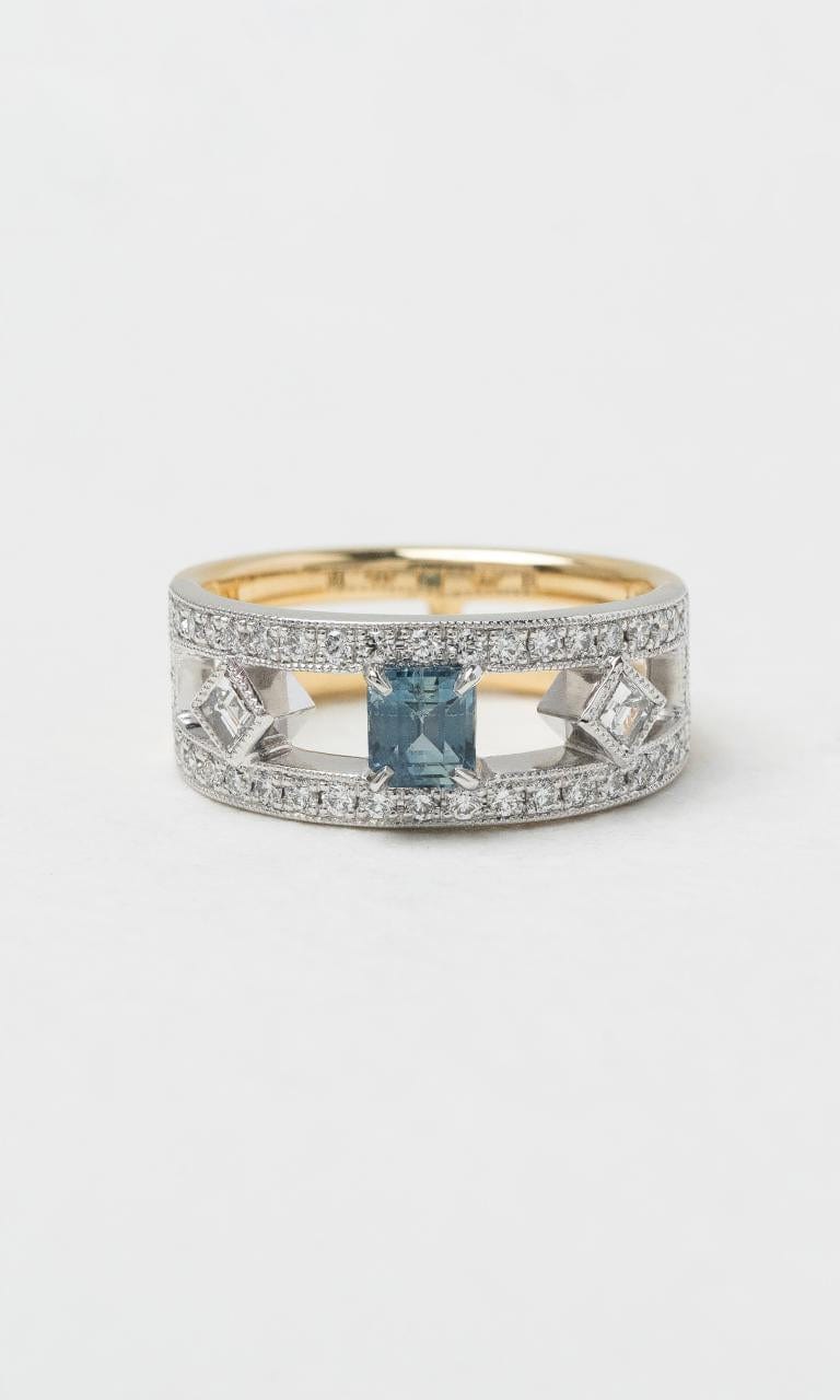 2024 © Hogans Family Jewellers 18K YWG Emerald Cut Sapphire & Diamond Ring