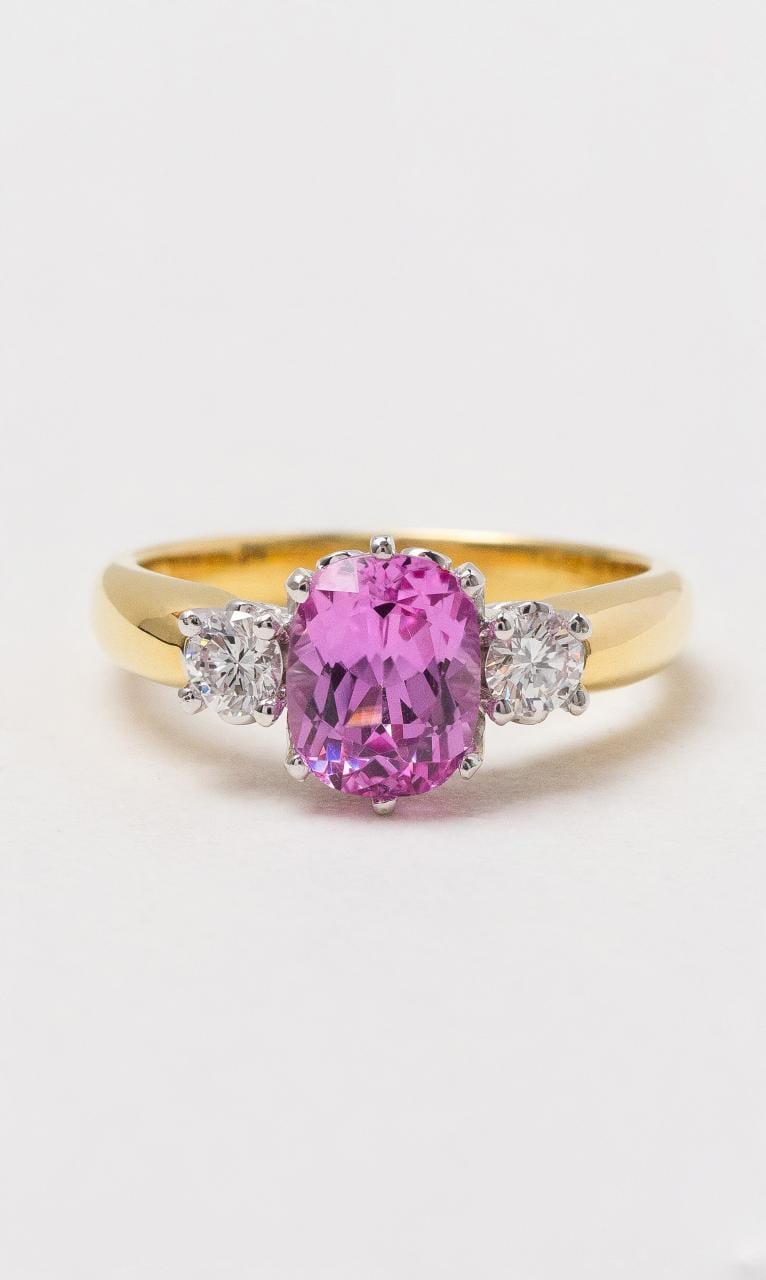 2024 © Hogans Family Jewellers 18K YWG Pink Sapphire Trilogy Ring