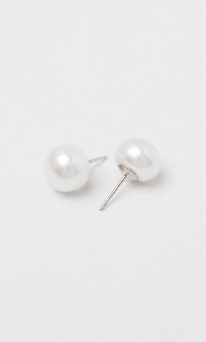 9K WG 11.5 12mm Freshwater Button Pearl Stud Earrings Hogans Family Jewellers