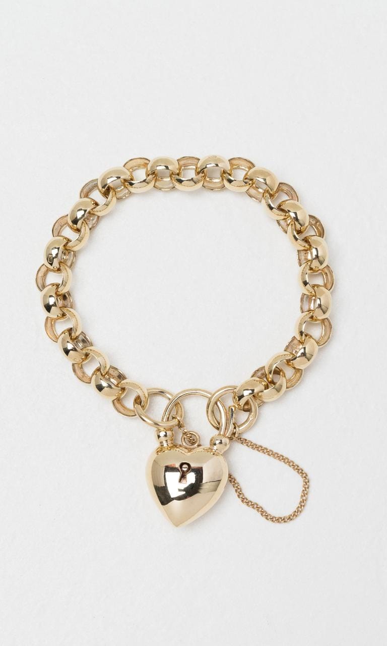 2024 © Hogans Family Jewellers 9K YG Belcher Bracelet with Heart Padlock
