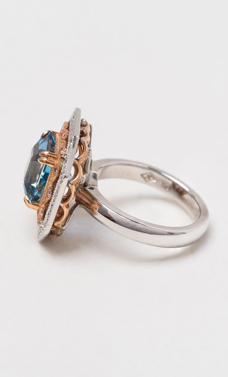 Hogans Family Jewellers 18K RWG African Aquamarine & Australian Pink Diamond Dress Ring