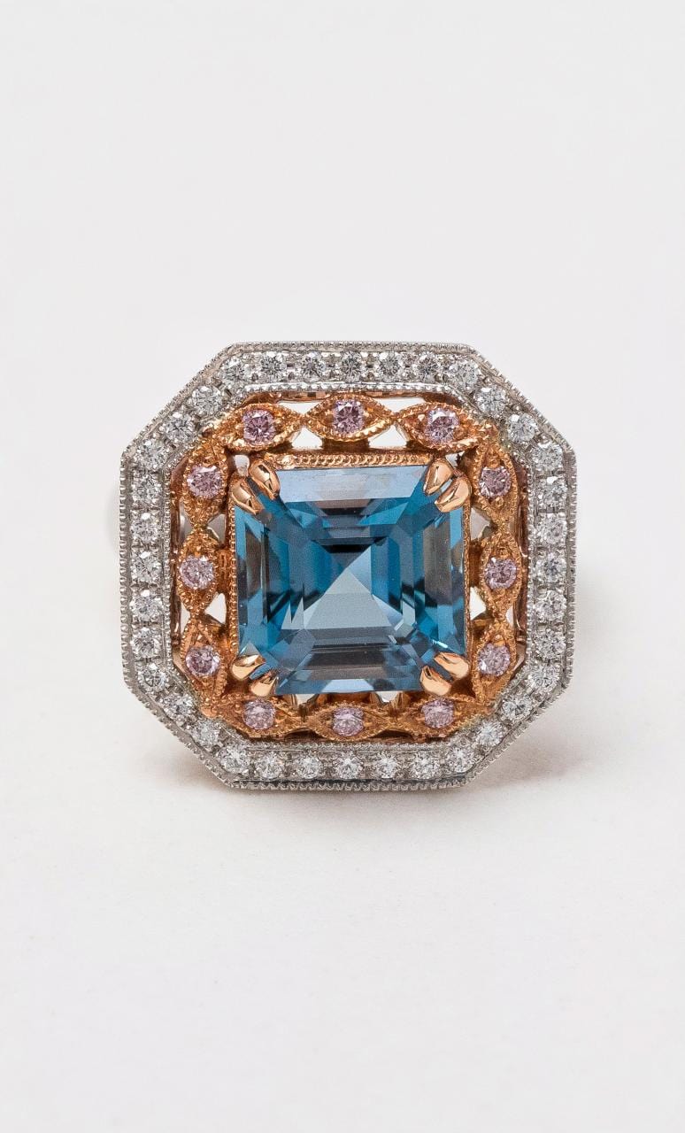 Hogans Family Jewellers 18K RWG African Aquamarine & Australian Pink Diamond Dress Ring