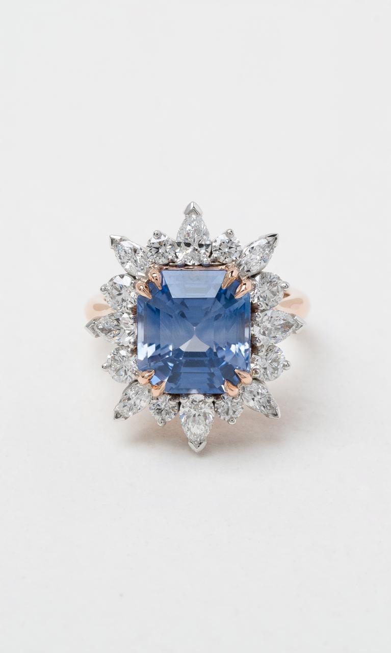 Hogans Family Jewellers 18K RWG Ceylon Sapphire & Diamond Cluster Ring