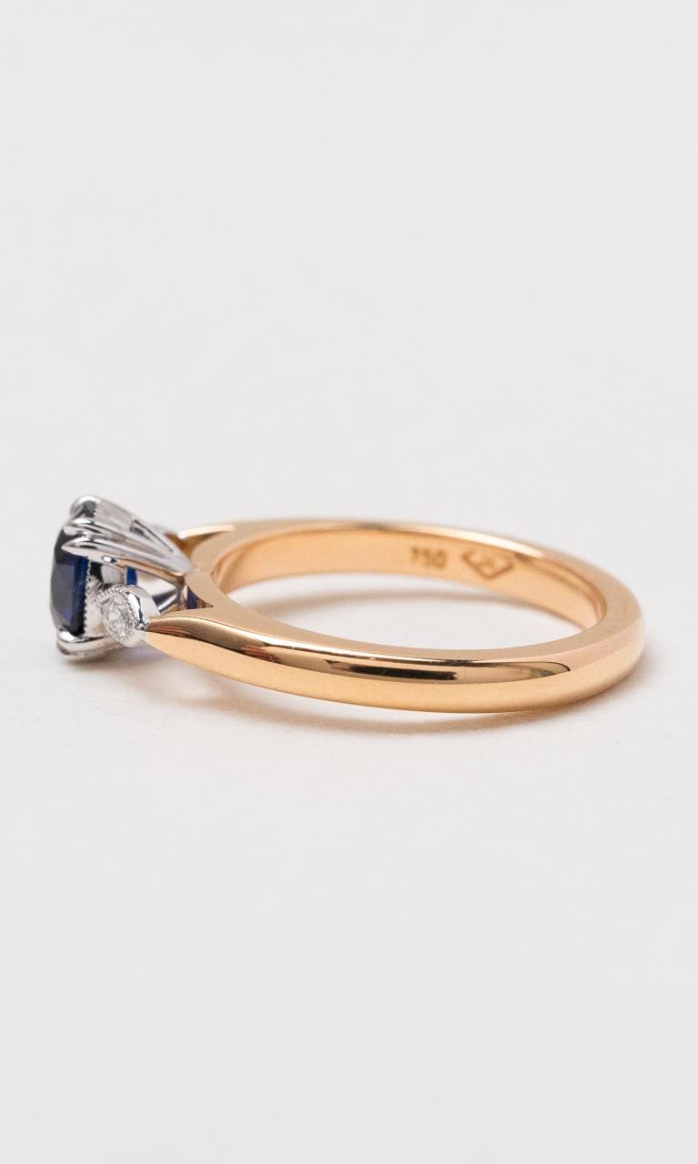 Hogans Family Jewellers 18K RWG Oval Ceylon Sapphire Trilogy Ring