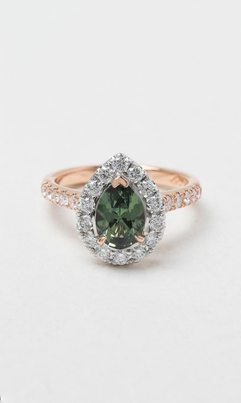 Hogans Family Jewellers 18K RWG Pear Cut Green Sapphire Cluster Ring