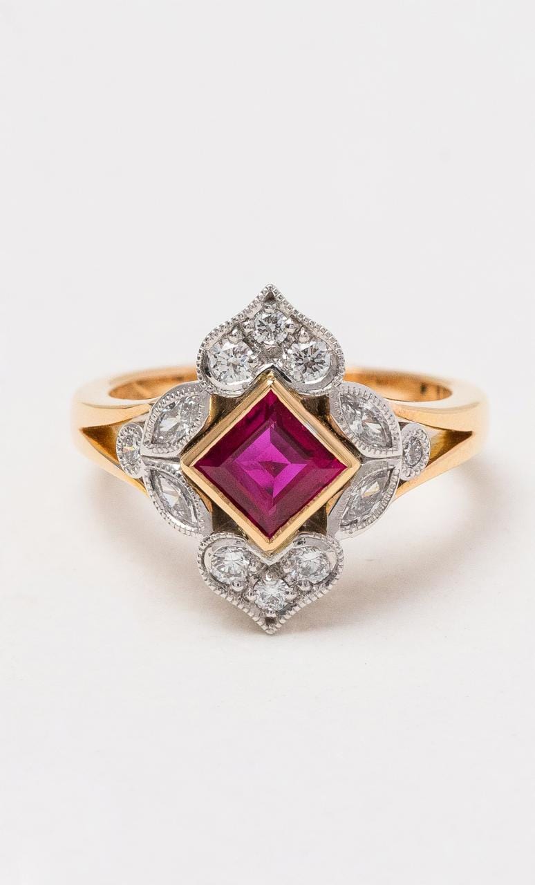 Hogans Family Jewellers 18K RWG Rubellite & Diamond Halo Ring