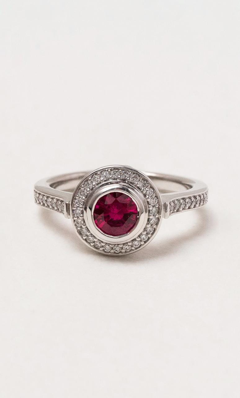 Hogans Family Jewellers 18K WG Burmese Ruby Halo Ring