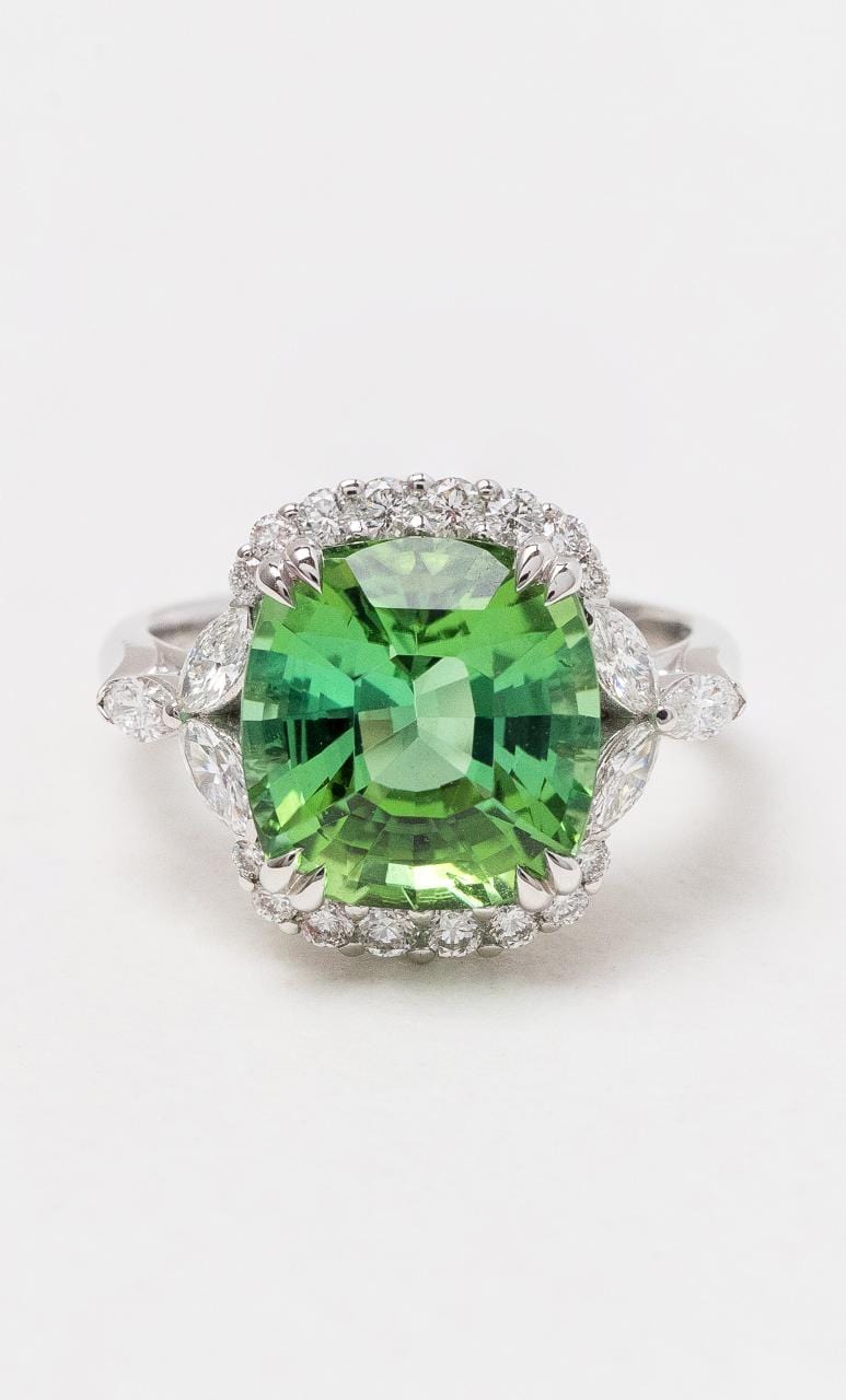 Hogans Family Jewellers 18K WG Green Tourmaline Dress Ring