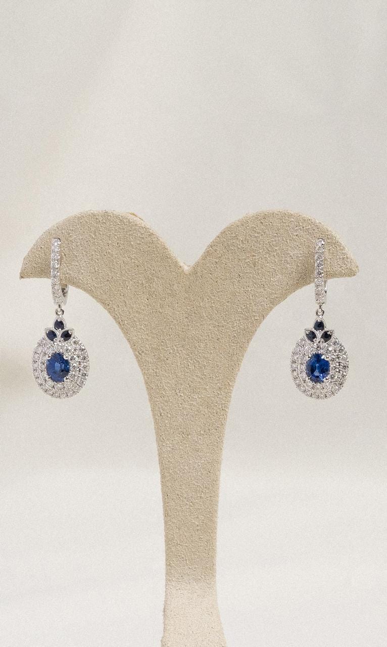 Hogans Family Jewellers 18K WG Oval Sapphire & Diamond Drop Earrings