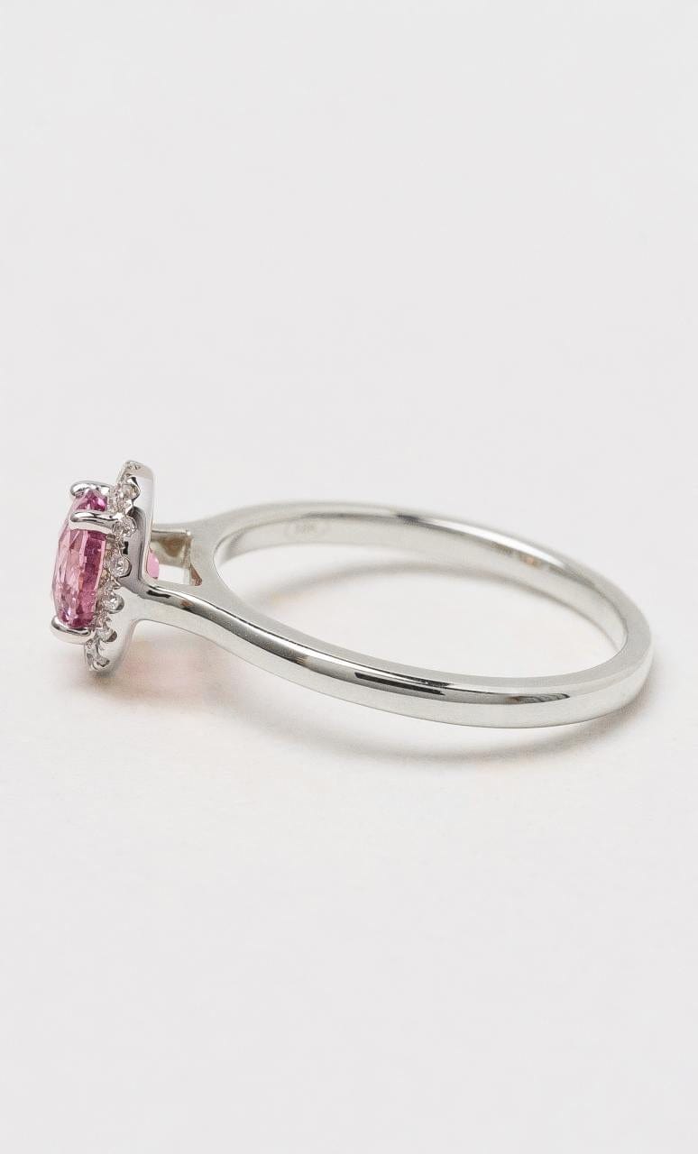 Hogans Family Jewellers 18K WG Padparadscha Sapphire & Diamond Halo Ring