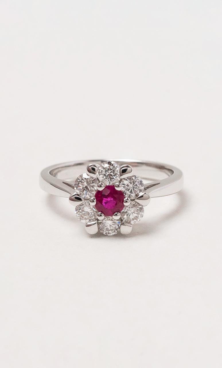 Hogans Family Jewellers 18K WG Petite Ruby & Diamond Cluster Ring