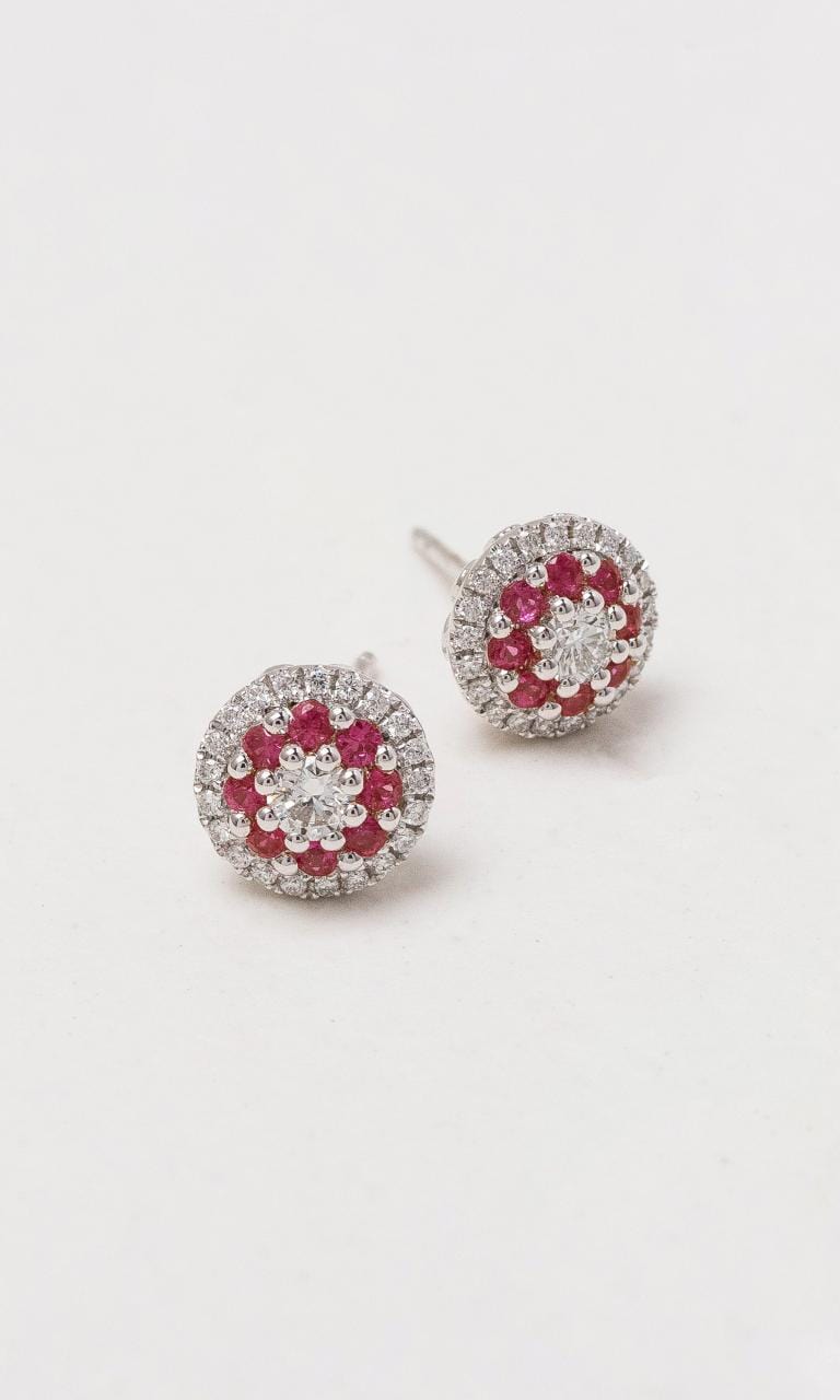 Hogans Family Jewellers 18K WG Round Rubies & Diamond Stud Earrings