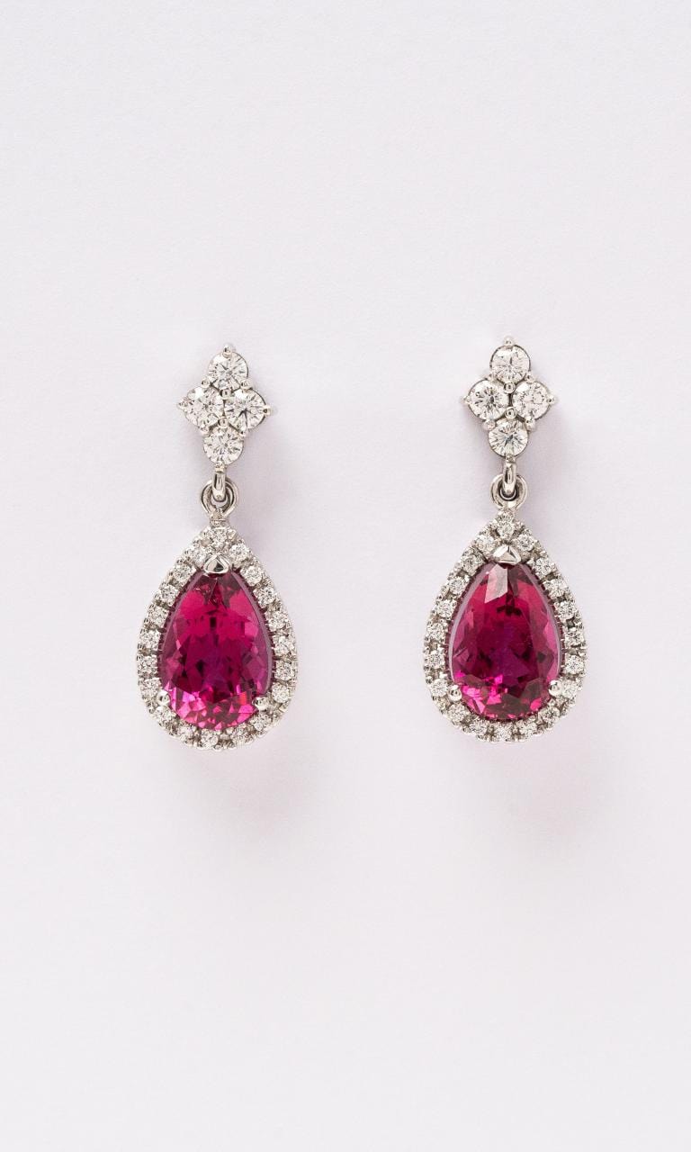 Hogans Family Jewellers 18K WG  Rubellite & Diamond Drop Earrings