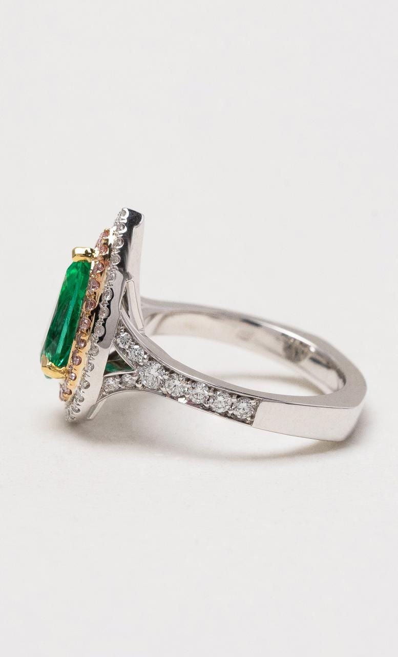 Hogans Family Jewellers 18K WRYG Emerald & Australian Pink Dress Ring