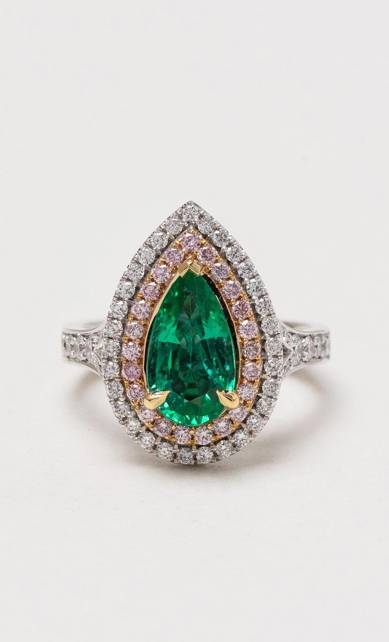 Hogans Family Jewellers 18K WRYG Emerald & Australian Pink Dress Ring