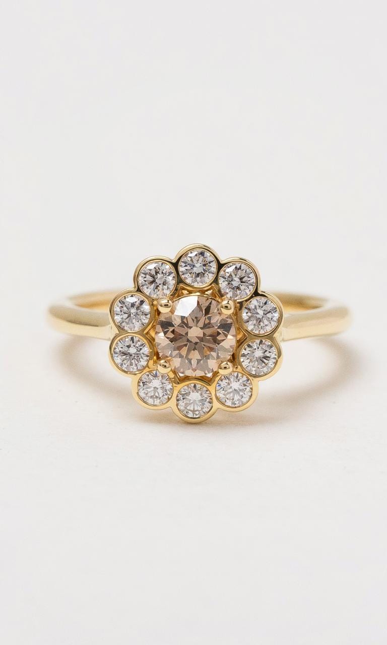 Hogans Family Jewellers 18K YG Champagne Diamond Halo Style Ring