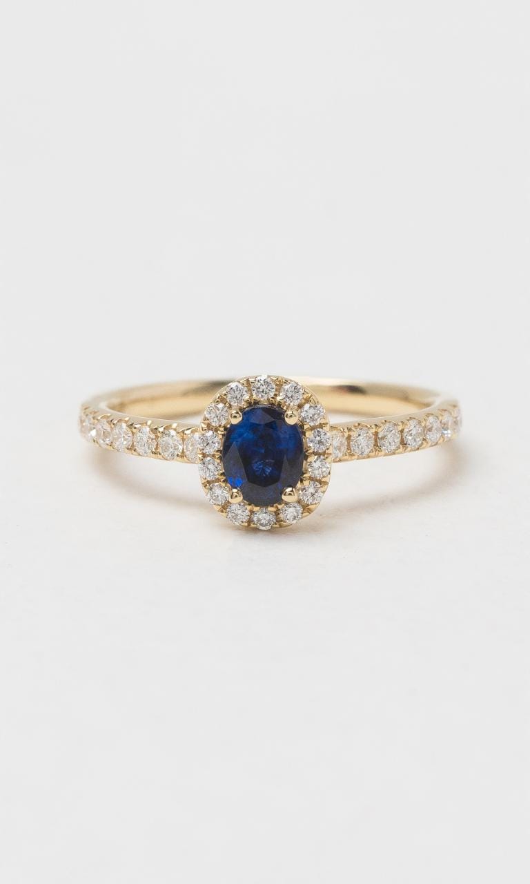 Hogans Family Jewellers 18K YG Oval Sapphire & Diamond Cluster Ring