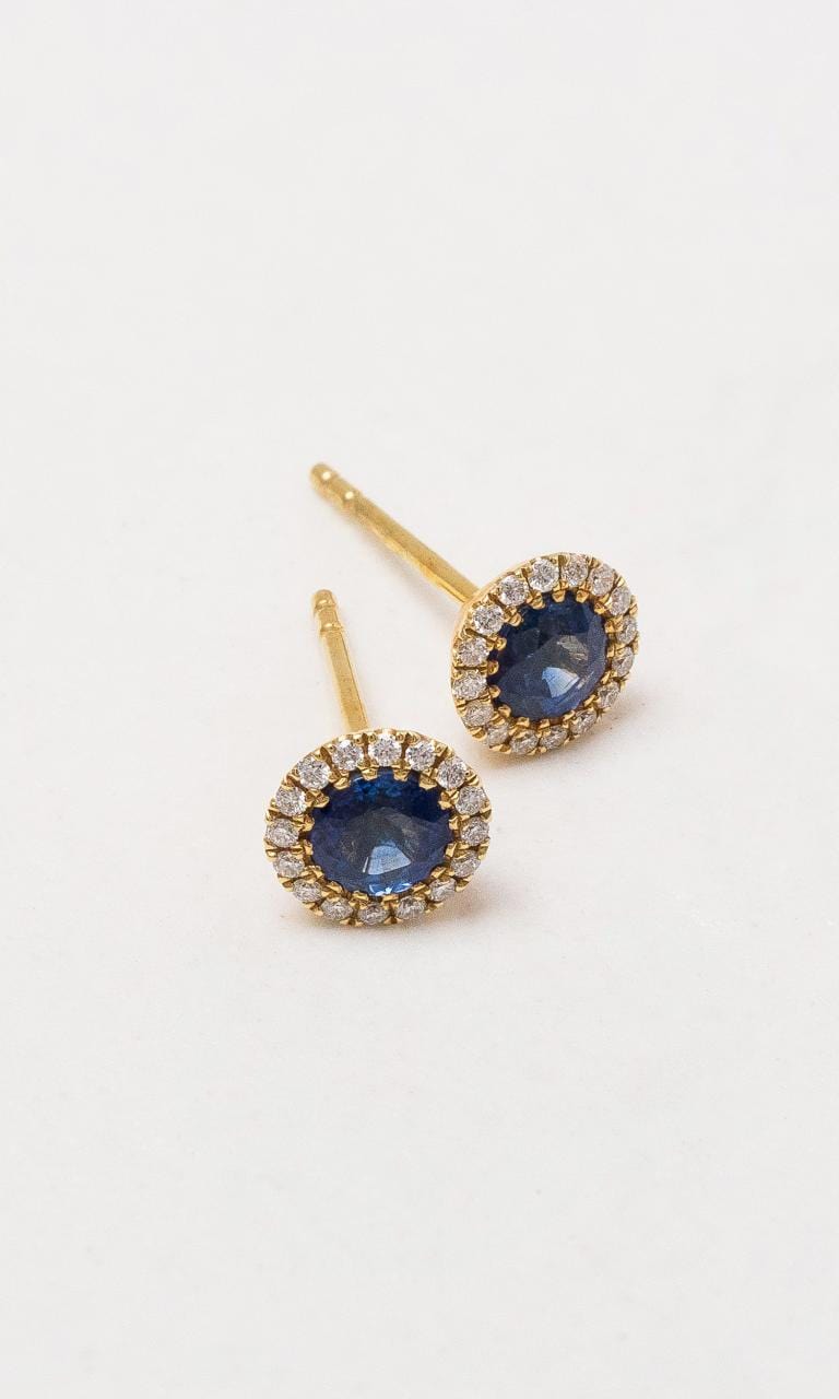 Hogans Family Jewellers 18K YG Sapphire & Diamond Stud Earrings