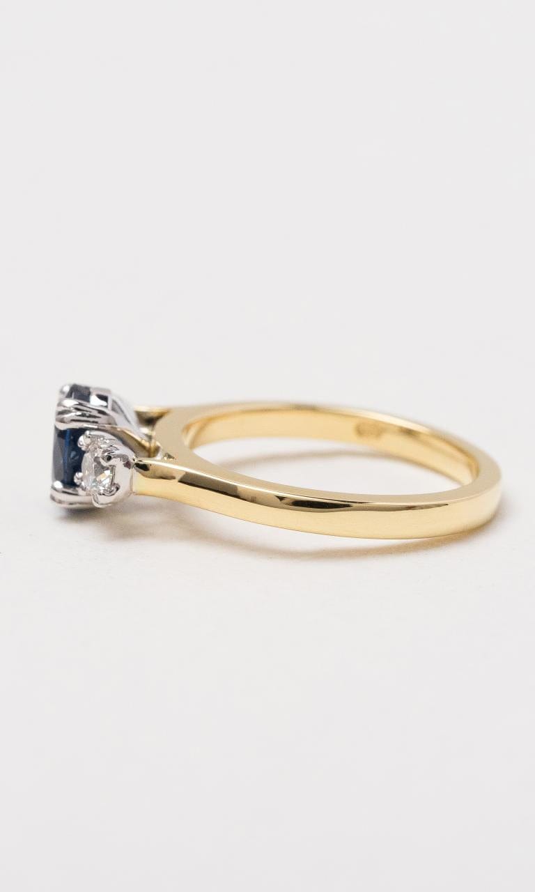 Hogans Family Jewellers 18K YWG Ceylon Sapphire & Diamond Trilogy Ring