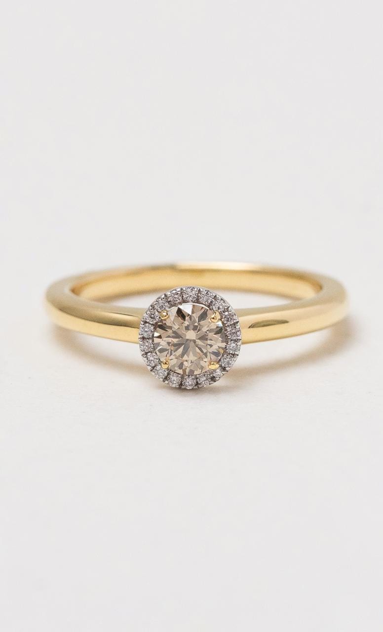 Hogans Family Jewellers 18K YWG Champagne Diamond Halo Style Ring