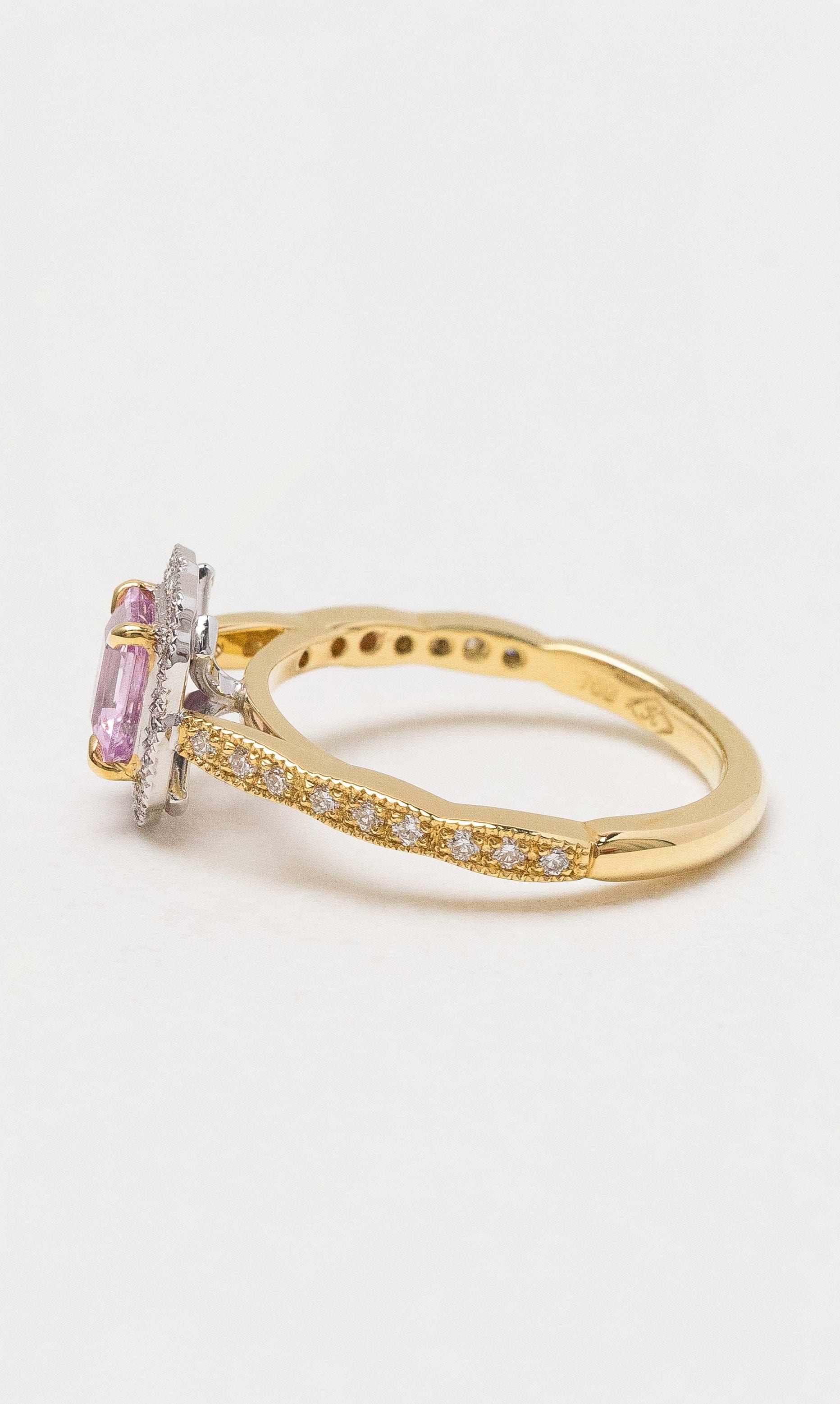 Hogans Family Jewellers 18K YWG Emerald Cut Pink Sapphire Ring