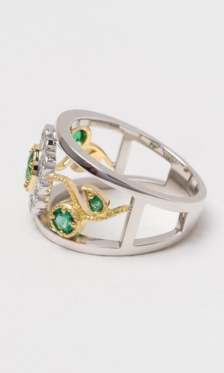 Hogans Family Jewellers 18K YWG Emerald & Diamond Floral Dress Band