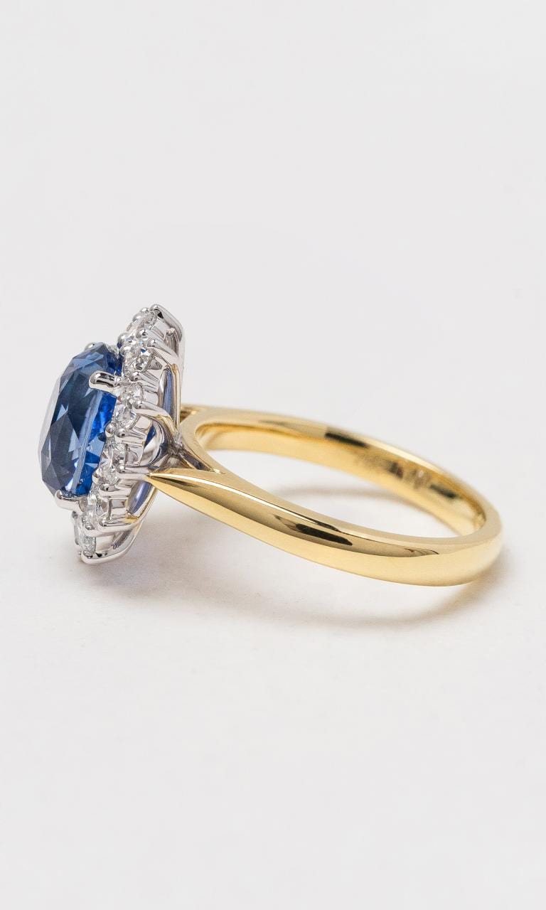 Hogans Family Jewellers 18K YWG Oval Ceylon Sapphire & Diamond Cluster Ring