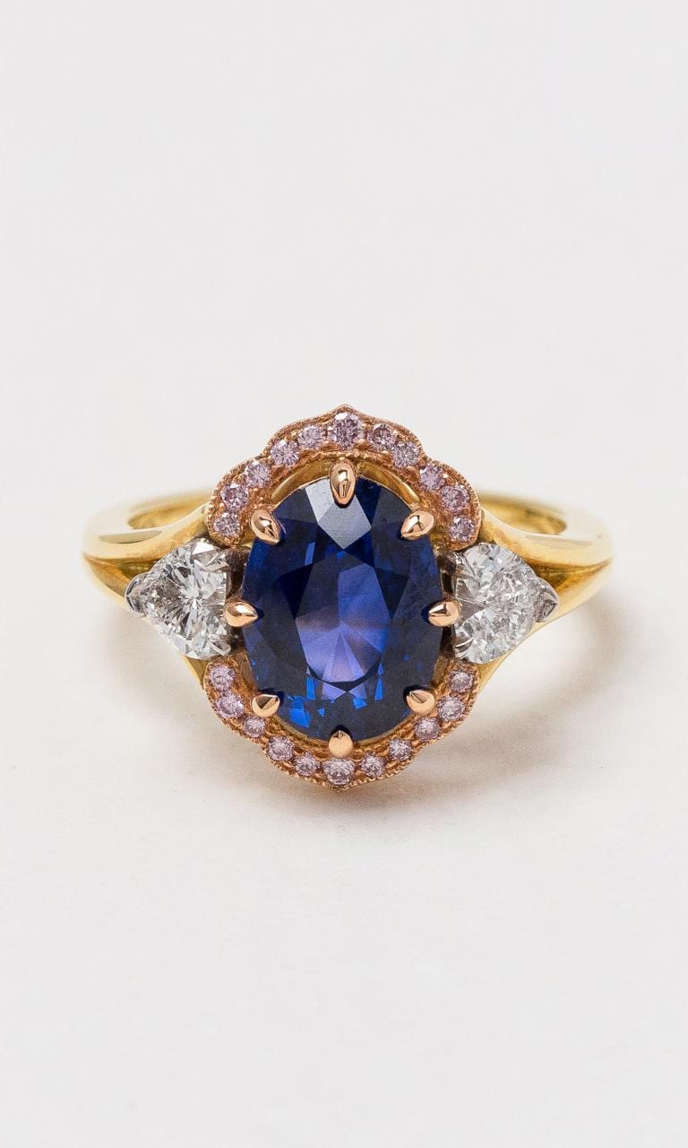 Hogans Family Jewellers 18K YWRG Vintage Style Ceylon Sapphire & Australian Pink Diamond Ring