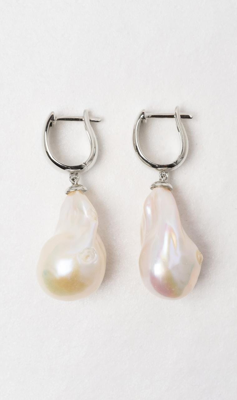 Hogans Family Jewellers 9K WG Baroque Pearl Huggie Earrings