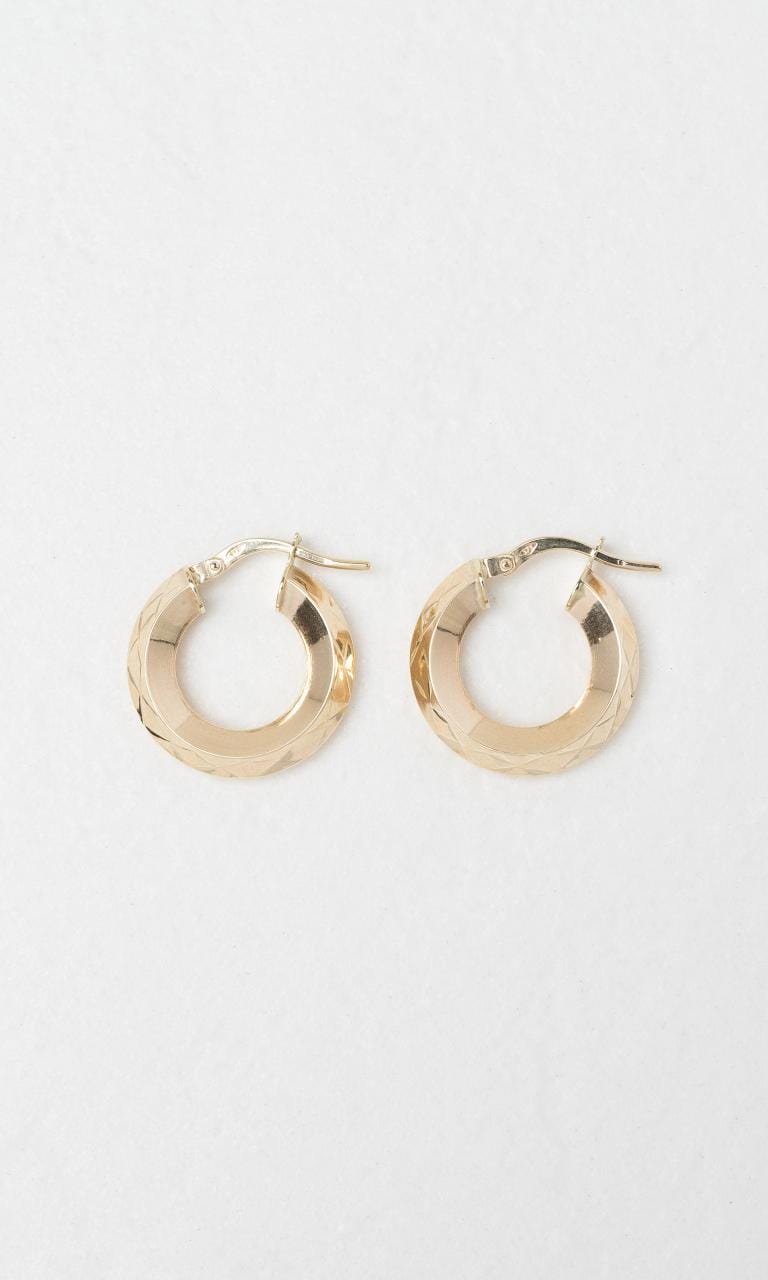 Hogans Family Jewellers 9K YG 10mm Crosshatch Hoop Earrings