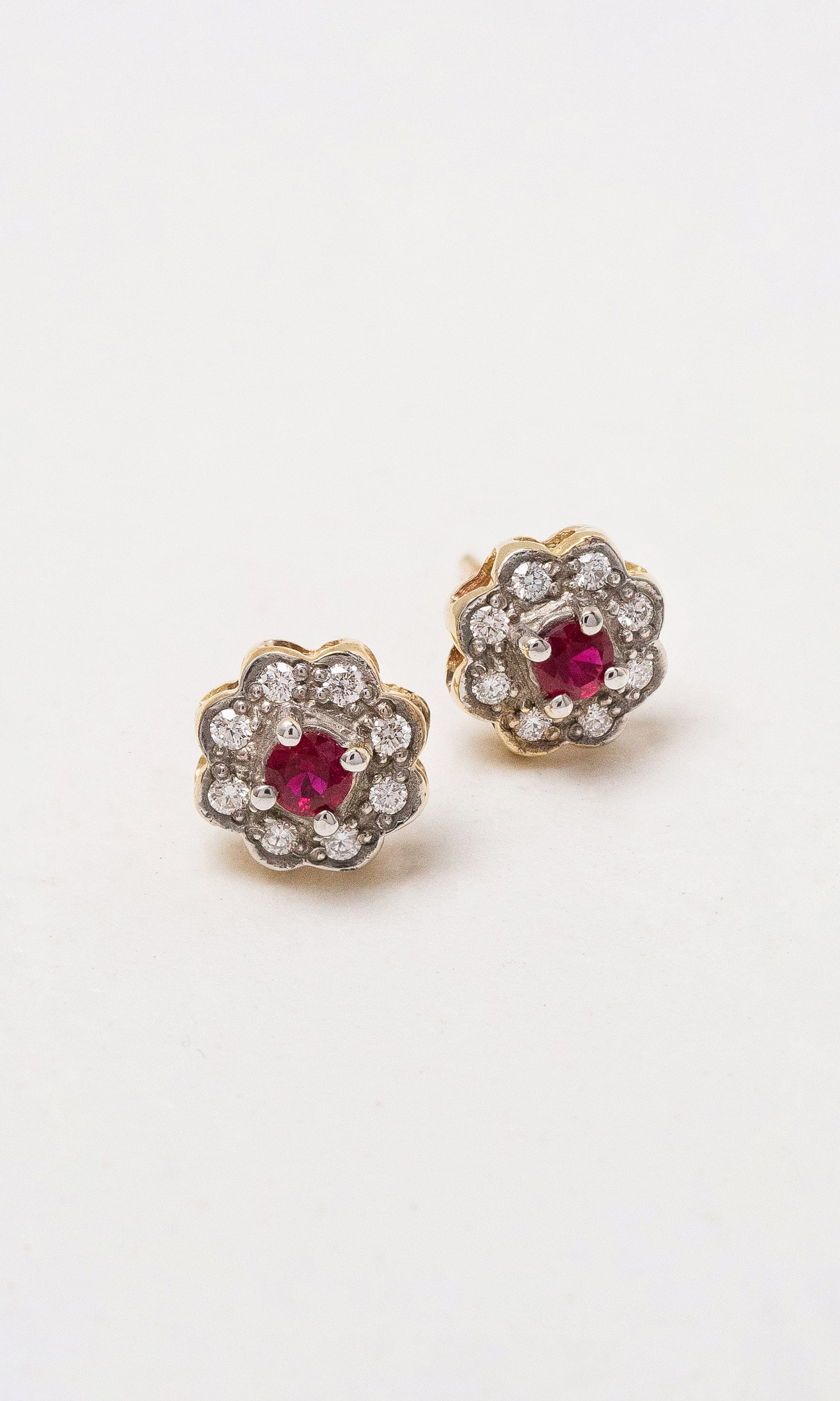 Hogans Family Jewellers 9K YWG Ruby Flower Cluster Studs