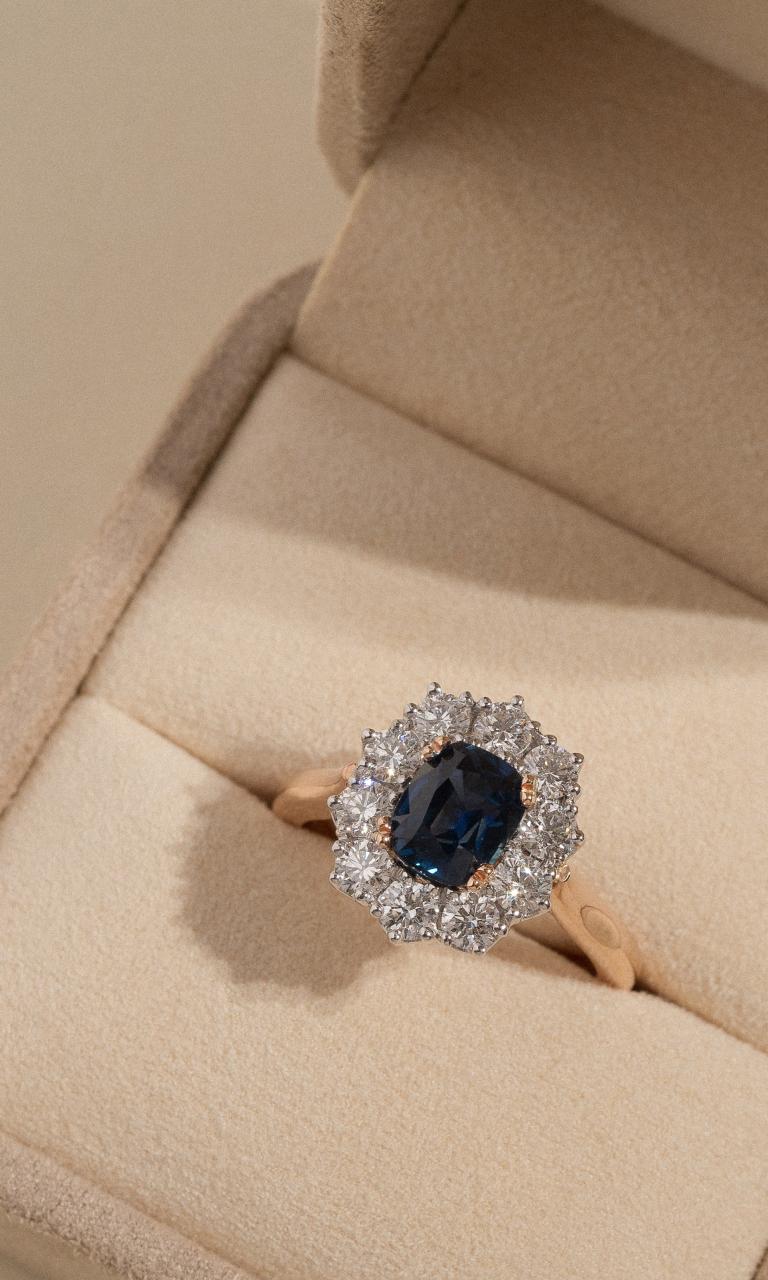 18K RWG Cushion Ceylon Sapphire Ring