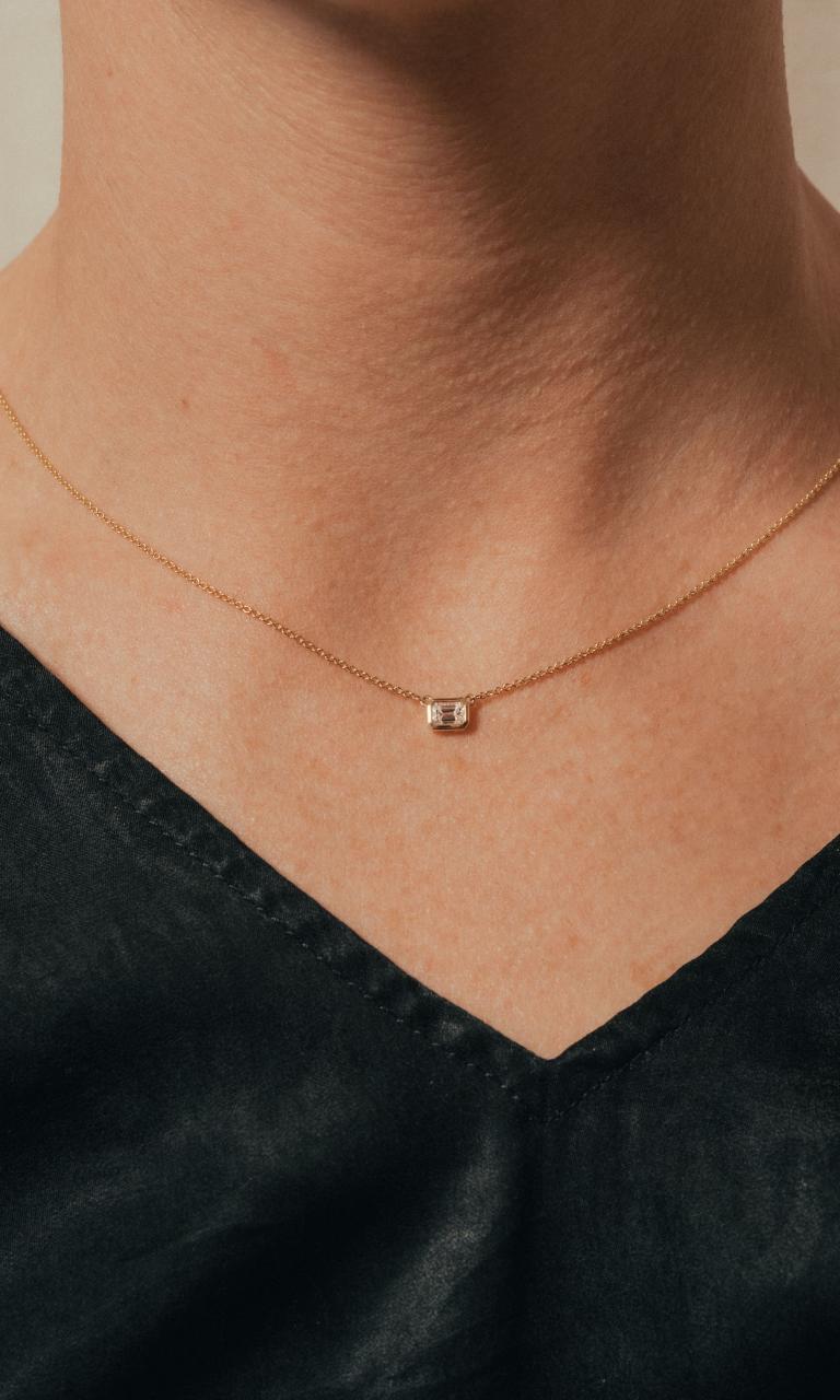 18K YG Bezel Set Emerald Cut Diamond Necklace